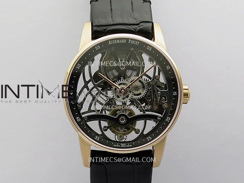 Code 11.59 26600OR RG APPF Best Edition Black Skeleton Dial On Black Leather Strap Asian Tourbillon